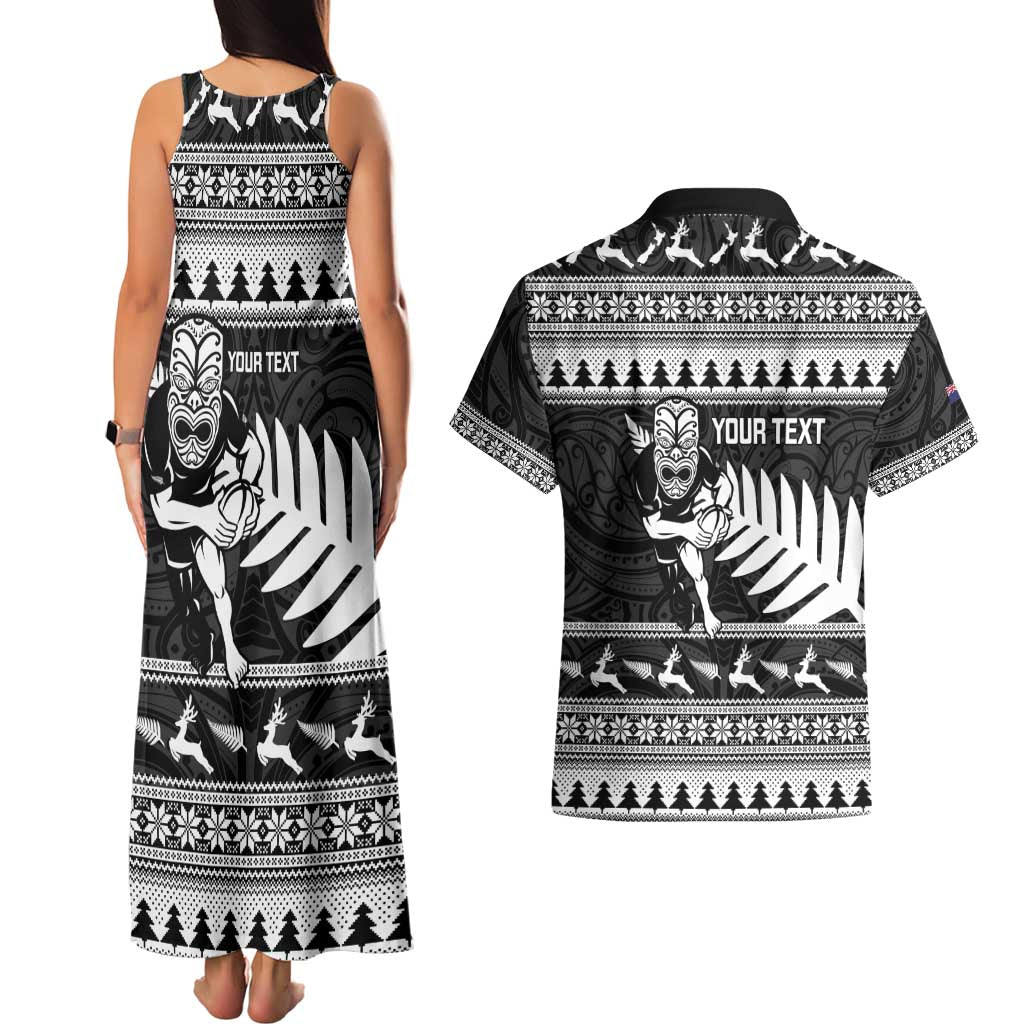 New Zealand Christmas Rugby Personalised Couples Matching Tank Maxi Dress and Hawaiian Shirt Meri Kirihimete All Black Maori - Aussie Hoodie
