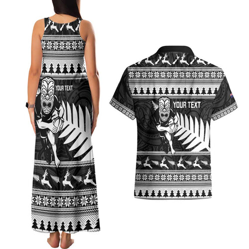 New Zealand Christmas Rugby Personalised Couples Matching Tank Maxi Dress and Hawaiian Shirt Meri Kirihimete All Black Maori - Aussie Hoodie