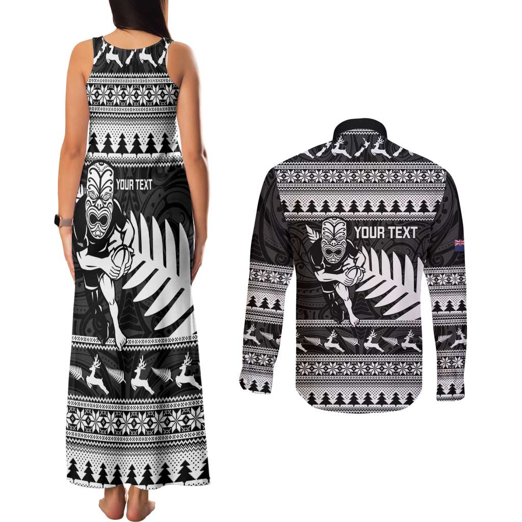 New Zealand Christmas Rugby Personalised Couples Matching Tank Maxi Dress and Long Sleeve Button Shirt Meri Kirihimete All Black Maori - Aussie Hoodie