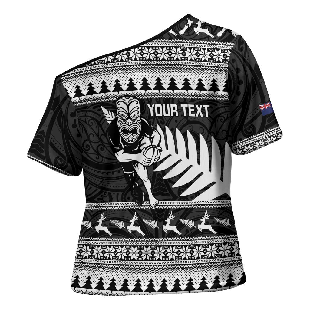 New Zealand Christmas Rugby Personalised Cross Shoulder Shirt Meri Kirihimete All Black Maori - Aussie Hoodie