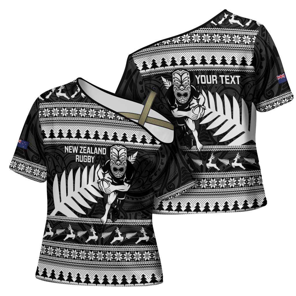 New Zealand Christmas Rugby Personalised Cross Shoulder Shirt Meri Kirihimete All Black Maori - Aussie Hoodie
