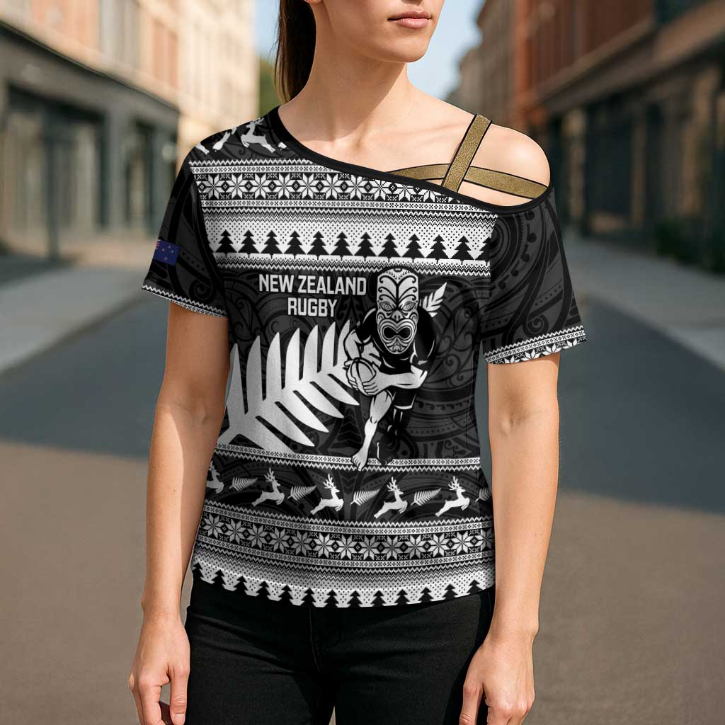 New Zealand Christmas Rugby Personalised Cross Shoulder Shirt Meri Kirihimete All Black Maori - Aussie Hoodie