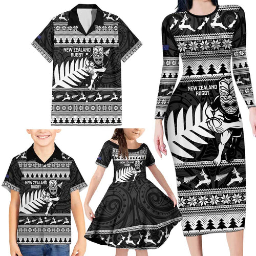 New Zealand Christmas Rugby Personalised Family Matching Long Sleeve Bodycon Dress and Hawaiian Shirt Meri Kirihimete All Black Maori - Aussie Hoodie