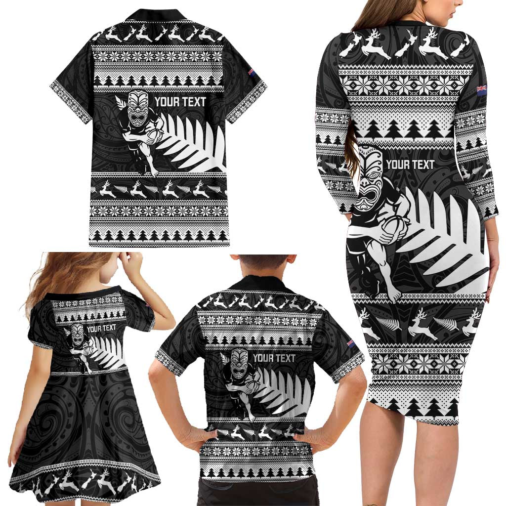 New Zealand Christmas Rugby Personalised Family Matching Long Sleeve Bodycon Dress and Hawaiian Shirt Meri Kirihimete All Black Maori - Aussie Hoodie