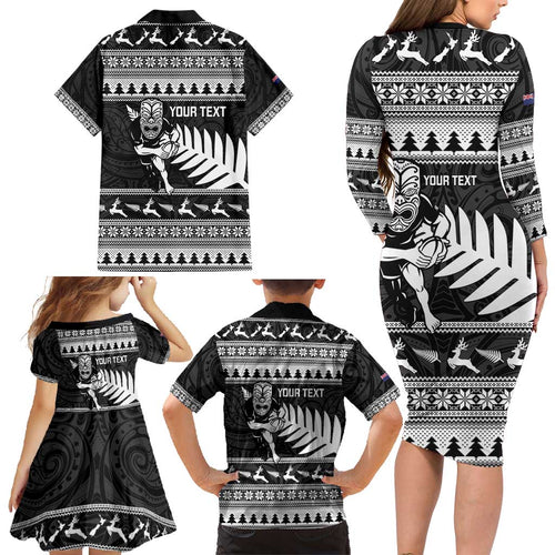 New Zealand Christmas Rugby Personalised Family Matching Long Sleeve Bodycon Dress and Hawaiian Shirt Meri Kirihimete All Black Maori - Aussie Hoodie