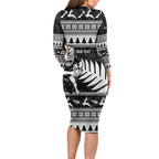 New Zealand Christmas Rugby Personalised Family Matching Long Sleeve Bodycon Dress and Hawaiian Shirt Meri Kirihimete All Black Maori - Aussie Hoodie