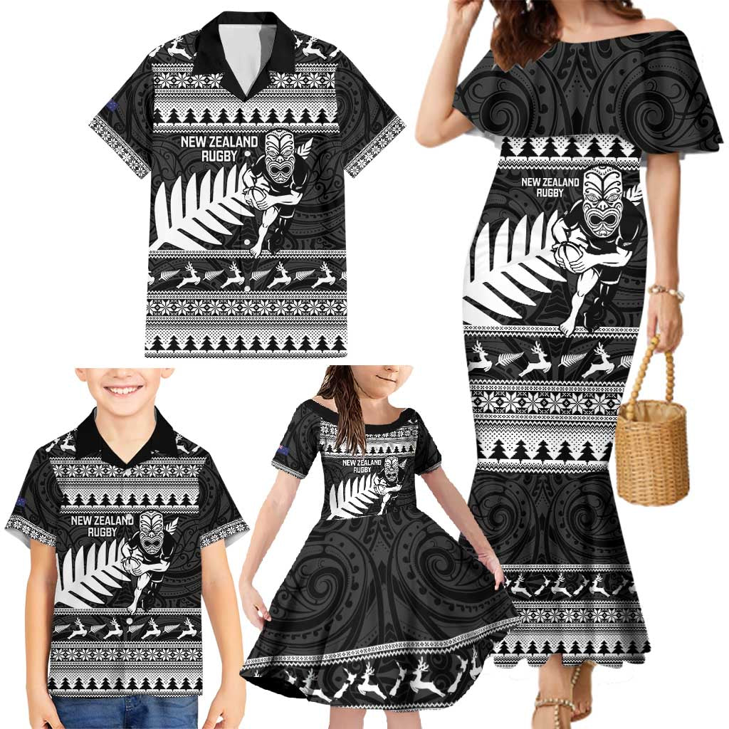 New Zealand Christmas Rugby Personalised Family Matching Mermaid Dress and Hawaiian Shirt Meri Kirihimete All Black Maori - Aussie Hoodie
