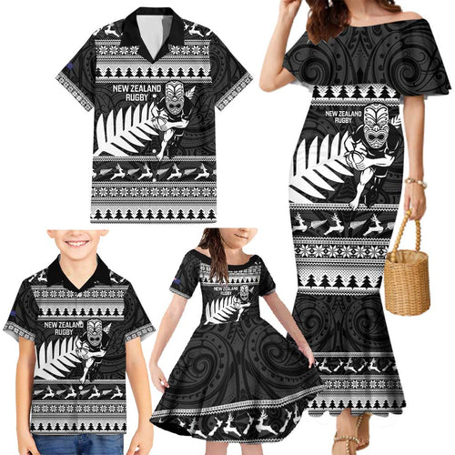 New Zealand Christmas Rugby Personalised Family Matching Mermaid Dress and Hawaiian Shirt Meri Kirihimete All Black Maori - Aussie Hoodie