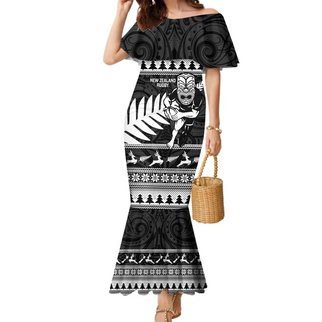 New Zealand Christmas Rugby Personalised Family Matching Mermaid Dress and Hawaiian Shirt Meri Kirihimete All Black Maori - Aussie Hoodie