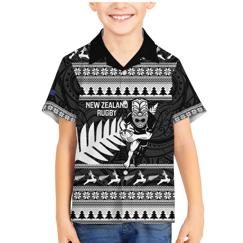 New Zealand Christmas Rugby Personalised Family Matching Mermaid Dress and Hawaiian Shirt Meri Kirihimete All Black Maori - Aussie Hoodie