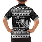 New Zealand Christmas Rugby Personalised Family Matching Off The Shoulder Long Sleeve Dress and Hawaiian Shirt Meri Kirihimete All Black Maori - Aussie Hoodie