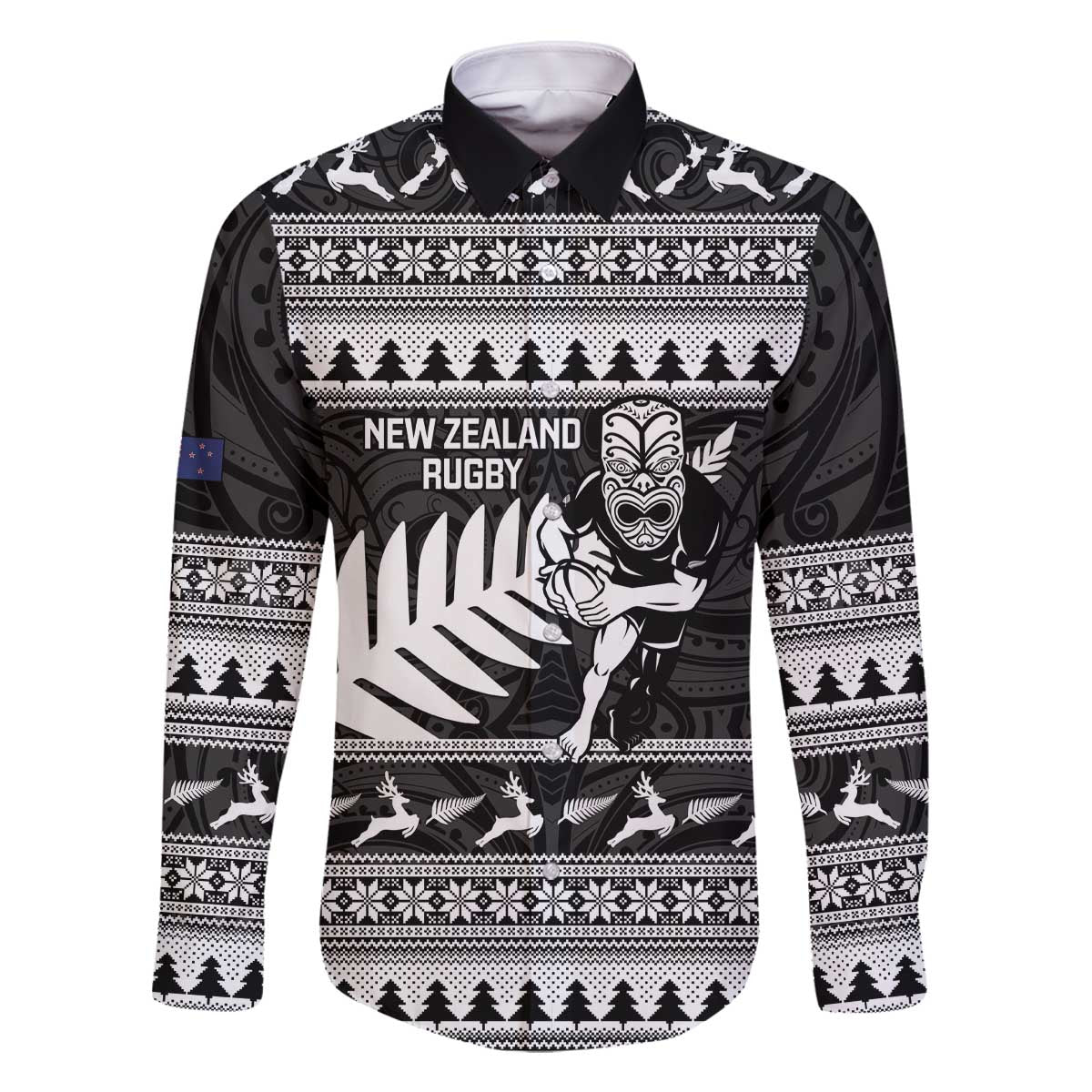 New Zealand Christmas Rugby Personalised Family Matching Off The Shoulder Long Sleeve Dress and Hawaiian Shirt Meri Kirihimete All Black Maori - Aussie Hoodie