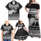 New Zealand Christmas Rugby Personalised Family Matching Off Shoulder Maxi Dress and Hawaiian Shirt Meri Kirihimete All Black Maori - Aussie Hoodie