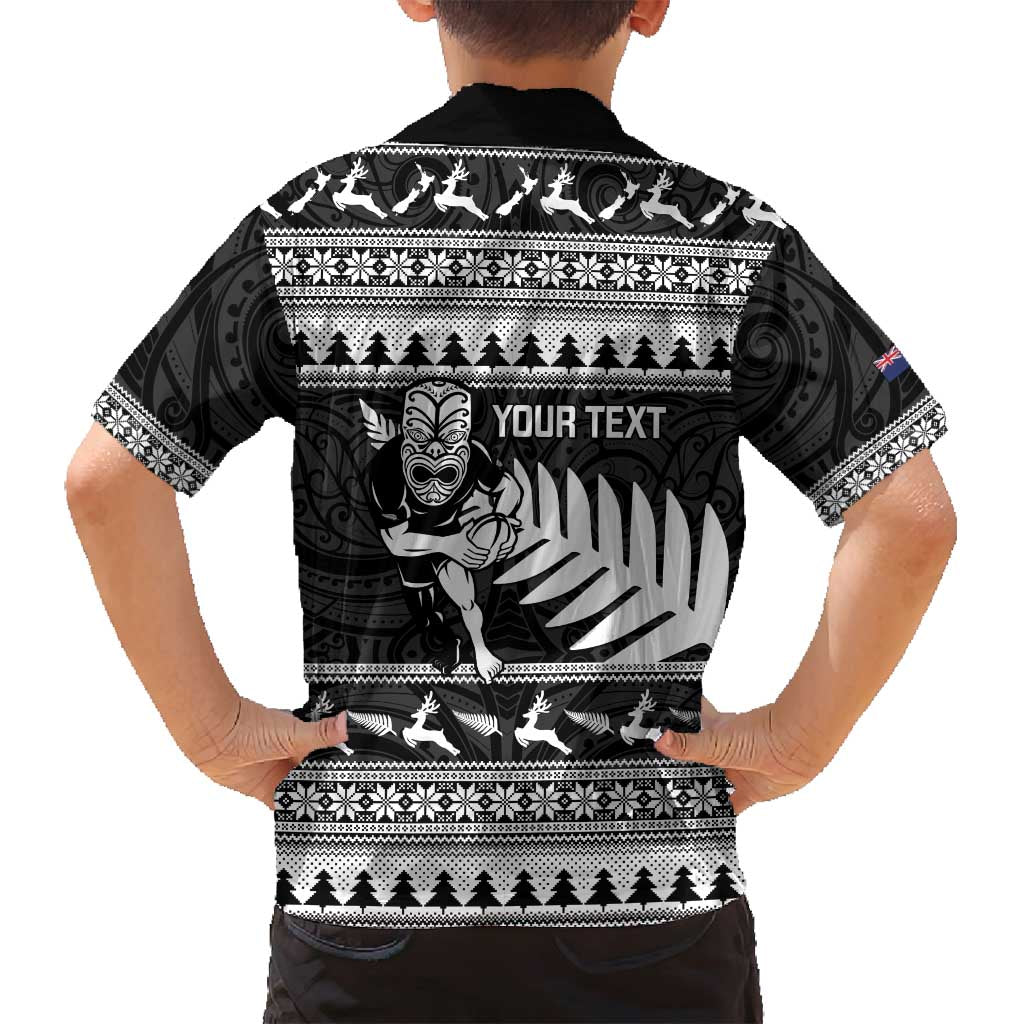 New Zealand Christmas Rugby Personalised Family Matching Off Shoulder Maxi Dress and Hawaiian Shirt Meri Kirihimete All Black Maori - Aussie Hoodie