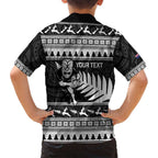 New Zealand Christmas Rugby Personalised Family Matching Off Shoulder Maxi Dress and Hawaiian Shirt Meri Kirihimete All Black Maori - Aussie Hoodie