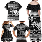 New Zealand Christmas Rugby Personalised Family Matching Off Shoulder Maxi Dress and Hawaiian Shirt Meri Kirihimete All Black Maori - Aussie Hoodie