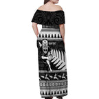 New Zealand Christmas Rugby Personalised Family Matching Off Shoulder Maxi Dress and Hawaiian Shirt Meri Kirihimete All Black Maori - Aussie Hoodie