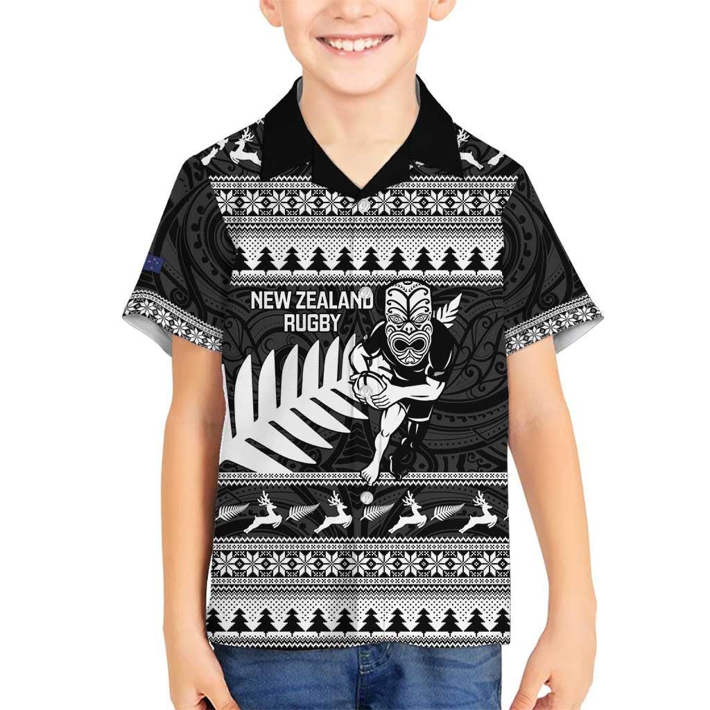 New Zealand Christmas Rugby Personalised Family Matching Off Shoulder Maxi Dress and Hawaiian Shirt Meri Kirihimete All Black Maori - Aussie Hoodie