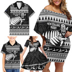 New Zealand Christmas Rugby Personalised Family Matching Off Shoulder Short Dress and Hawaiian Shirt Meri Kirihimete All Black Maori - Aussie Hoodie