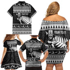 New Zealand Christmas Rugby Personalised Family Matching Off Shoulder Short Dress and Hawaiian Shirt Meri Kirihimete All Black Maori - Aussie Hoodie