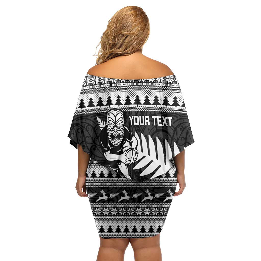 New Zealand Christmas Rugby Personalised Family Matching Off Shoulder Short Dress and Hawaiian Shirt Meri Kirihimete All Black Maori - Aussie Hoodie