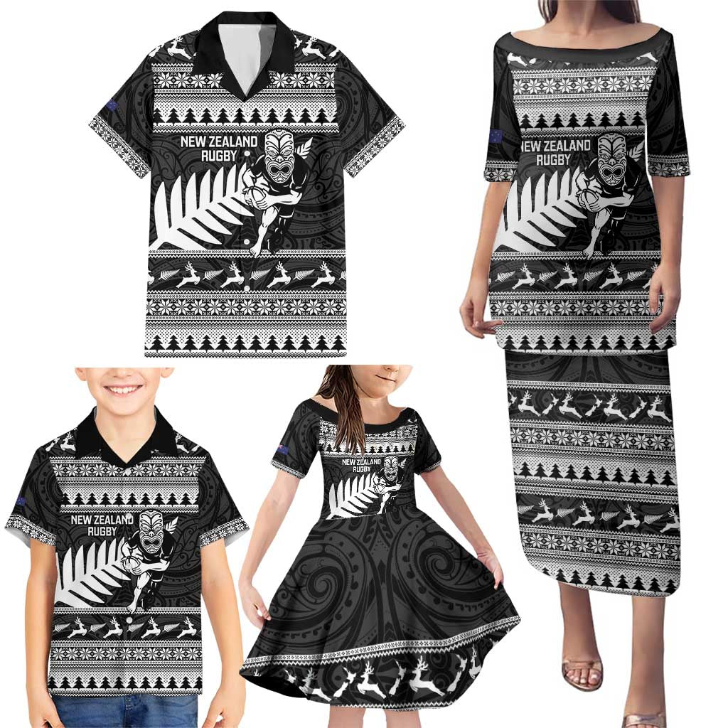 New Zealand Christmas Rugby Personalised Family Matching Puletasi and Hawaiian Shirt Meri Kirihimete All Black Maori - Aussie Hoodie