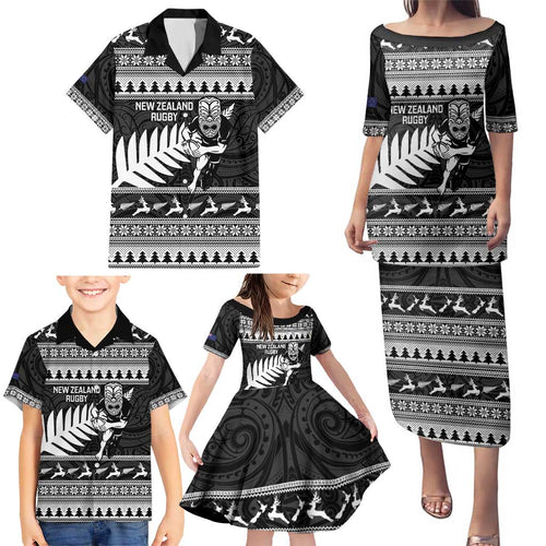 New Zealand Christmas Rugby Personalised Family Matching Puletasi and Hawaiian Shirt Meri Kirihimete All Black Maori - Aussie Hoodie