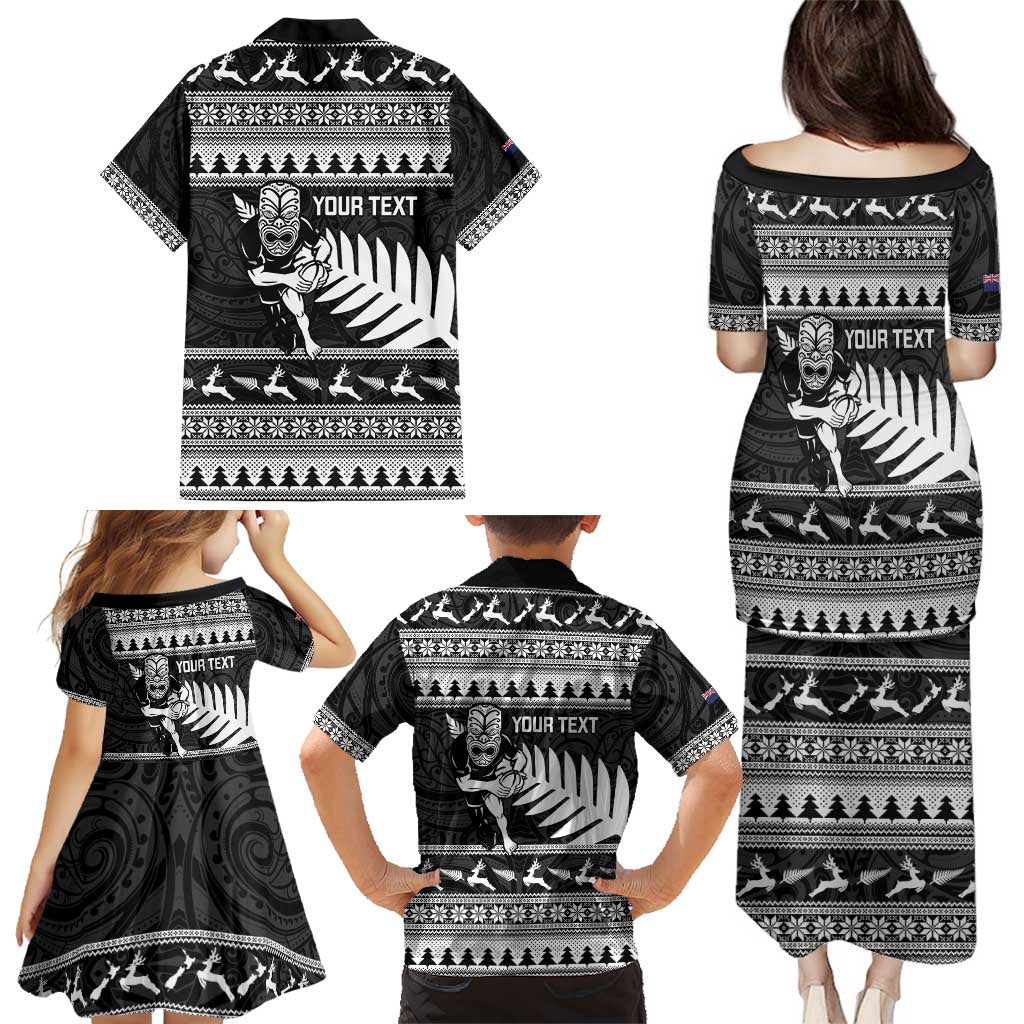New Zealand Christmas Rugby Personalised Family Matching Puletasi and Hawaiian Shirt Meri Kirihimete All Black Maori - Aussie Hoodie