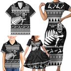 New Zealand Christmas Rugby Personalised Family Matching Short Sleeve Bodycon Dress and Hawaiian Shirt Meri Kirihimete All Black Maori - Aussie Hoodie