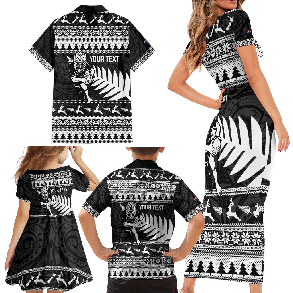 New Zealand Christmas Rugby Personalised Family Matching Short Sleeve Bodycon Dress and Hawaiian Shirt Meri Kirihimete All Black Maori - Aussie Hoodie