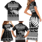 New Zealand Christmas Rugby Personalised Family Matching Short Sleeve Bodycon Dress and Hawaiian Shirt Meri Kirihimete All Black Maori - Aussie Hoodie