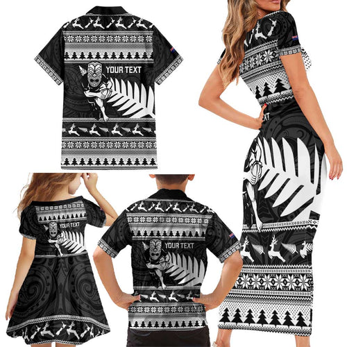 New Zealand Christmas Rugby Personalised Family Matching Short Sleeve Bodycon Dress and Hawaiian Shirt Meri Kirihimete All Black Maori - Aussie Hoodie