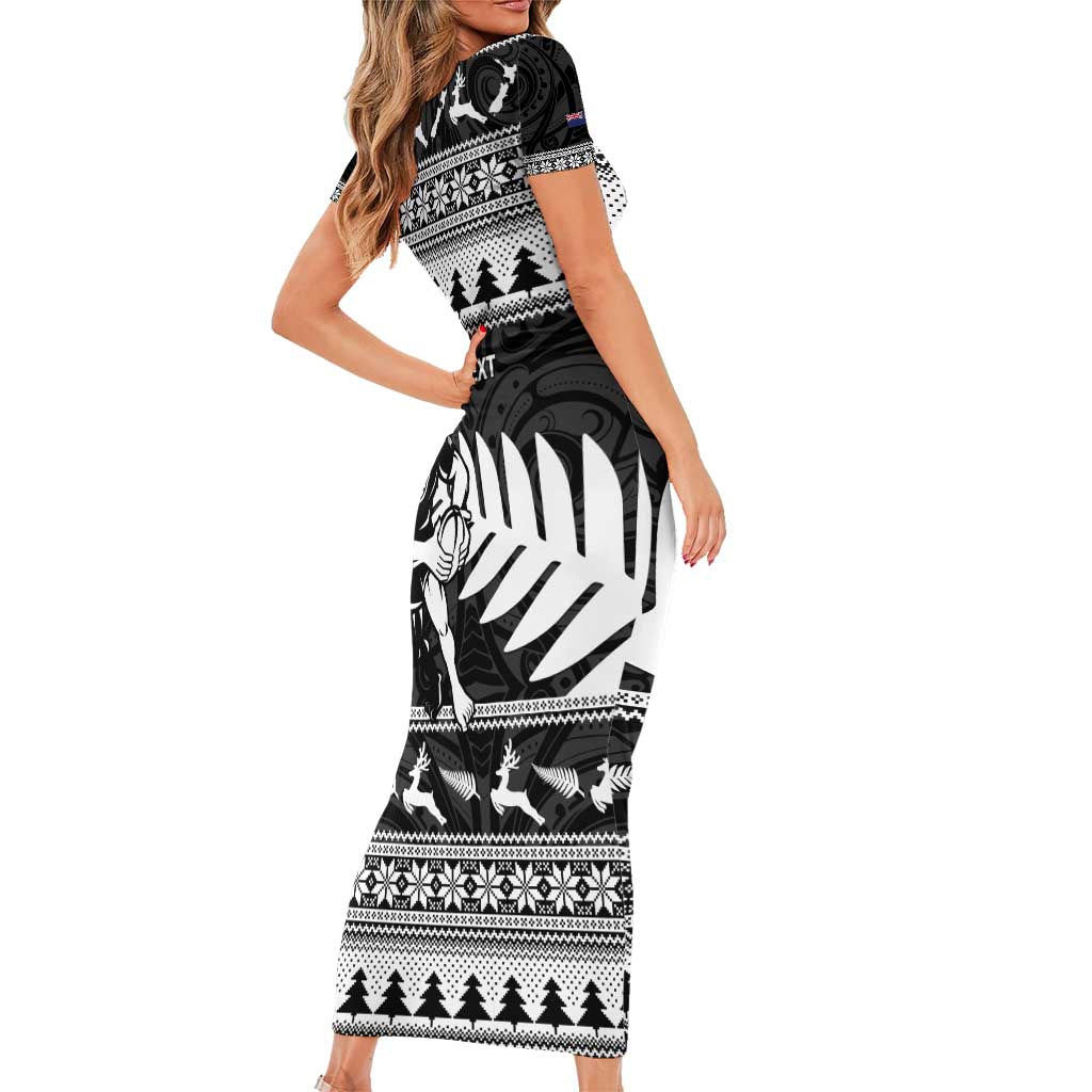 New Zealand Christmas Rugby Personalised Family Matching Short Sleeve Bodycon Dress and Hawaiian Shirt Meri Kirihimete All Black Maori - Aussie Hoodie