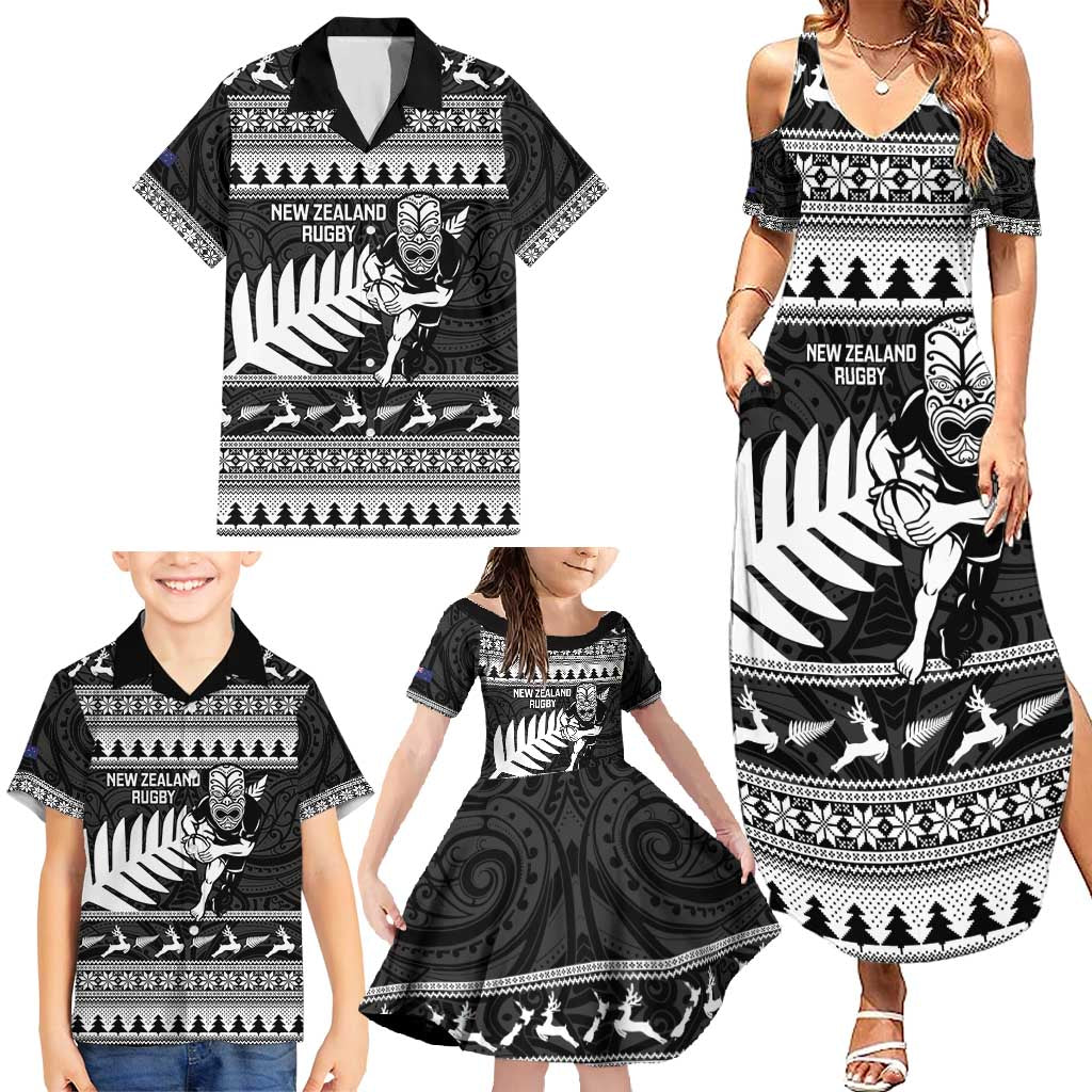 New Zealand Christmas Rugby Personalised Family Matching Summer Maxi Dress and Hawaiian Shirt Meri Kirihimete All Black Maori - Aussie Hoodie