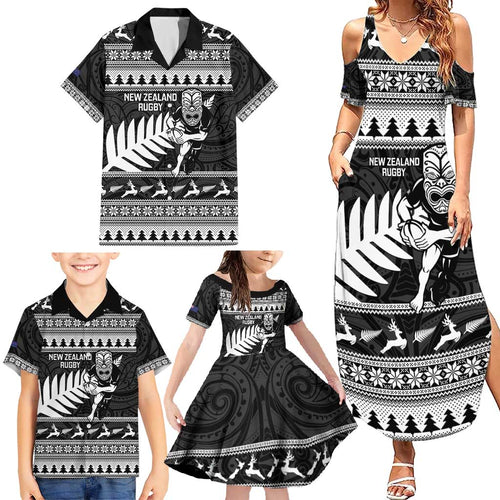 New Zealand Christmas Rugby Personalised Family Matching Summer Maxi Dress and Hawaiian Shirt Meri Kirihimete All Black Maori - Aussie Hoodie