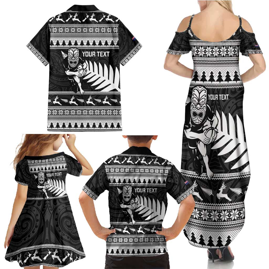 New Zealand Christmas Rugby Personalised Family Matching Summer Maxi Dress and Hawaiian Shirt Meri Kirihimete All Black Maori - Aussie Hoodie