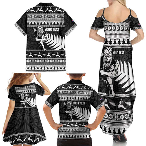 New Zealand Christmas Rugby Personalised Family Matching Summer Maxi Dress and Hawaiian Shirt Meri Kirihimete All Black Maori - Aussie Hoodie