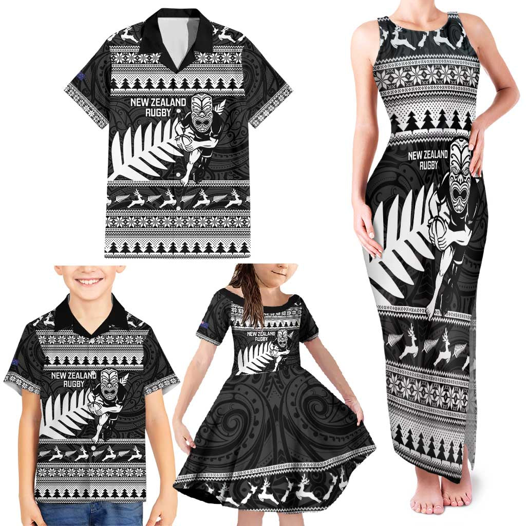 New Zealand Christmas Rugby Personalised Family Matching Tank Maxi Dress and Hawaiian Shirt Meri Kirihimete All Black Maori - Aussie Hoodie