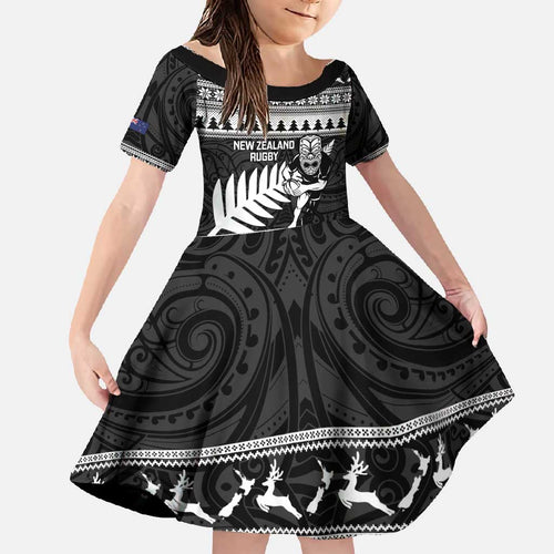 New Zealand Christmas Rugby Personalised Family Matching Tank Maxi Dress and Hawaiian Shirt Meri Kirihimete All Black Maori - Aussie Hoodie