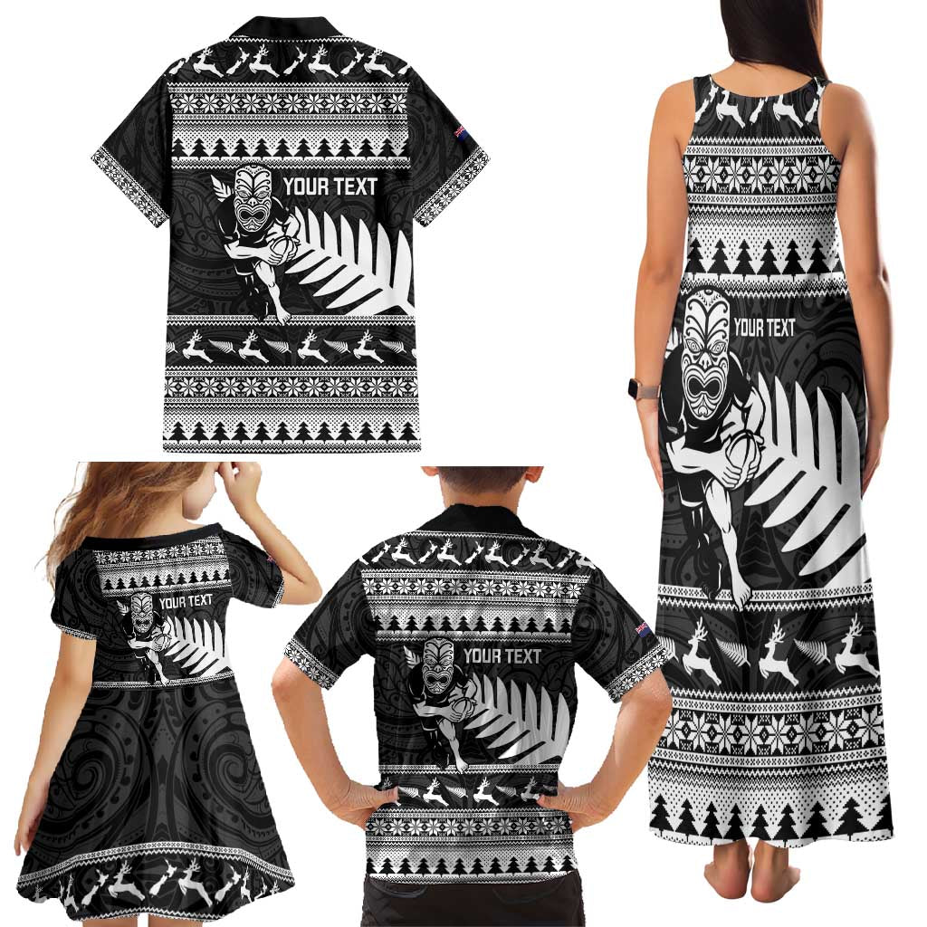 New Zealand Christmas Rugby Personalised Family Matching Tank Maxi Dress and Hawaiian Shirt Meri Kirihimete All Black Maori - Aussie Hoodie
