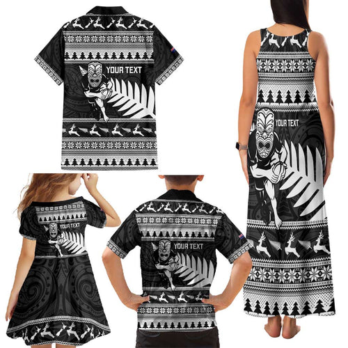New Zealand Christmas Rugby Personalised Family Matching Tank Maxi Dress and Hawaiian Shirt Meri Kirihimete All Black Maori - Aussie Hoodie