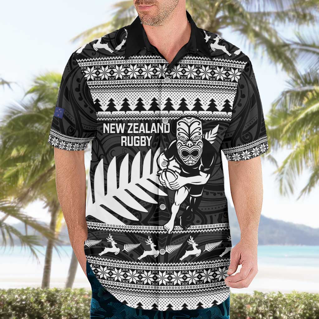 New Zealand Christmas Rugby Personalised Hawaiian Shirt Meri Kirihimete All Black Maori - Aussie Hoodie