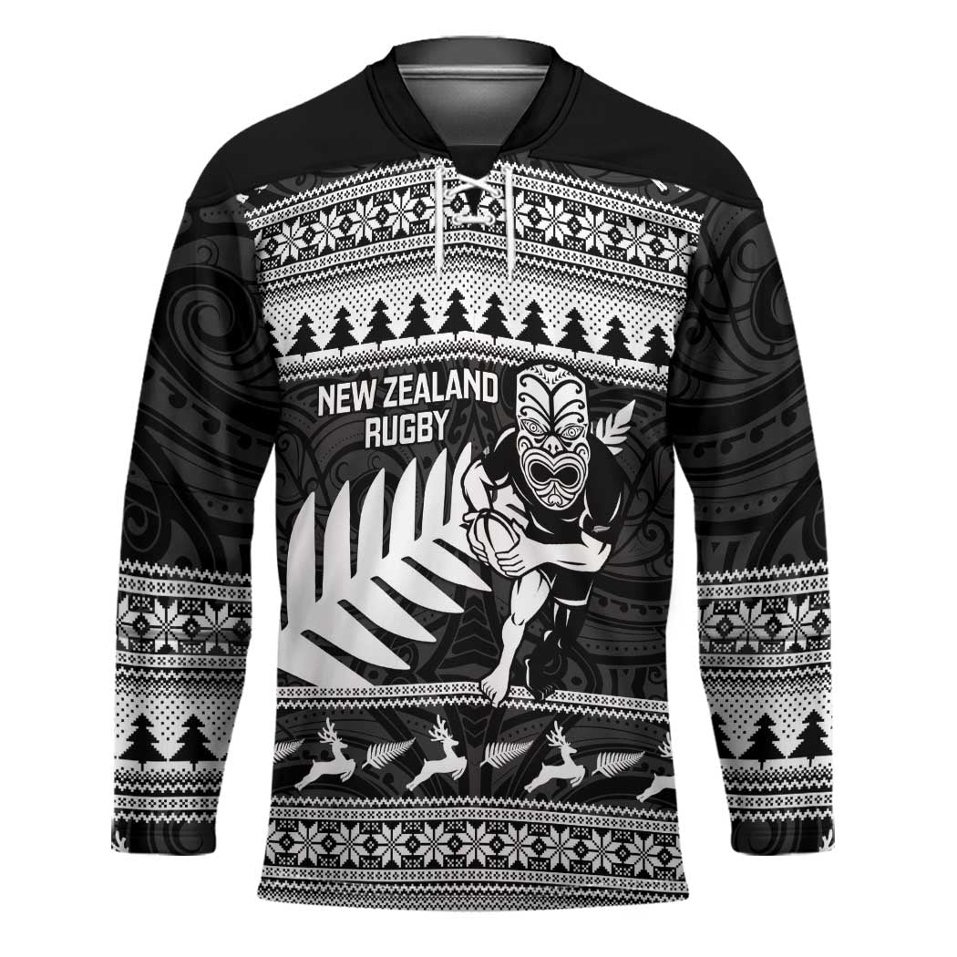 New Zealand Christmas Rugby Personalised Hockey Jersey Meri Kirihimete All Black Maori - Aussie Hoodie