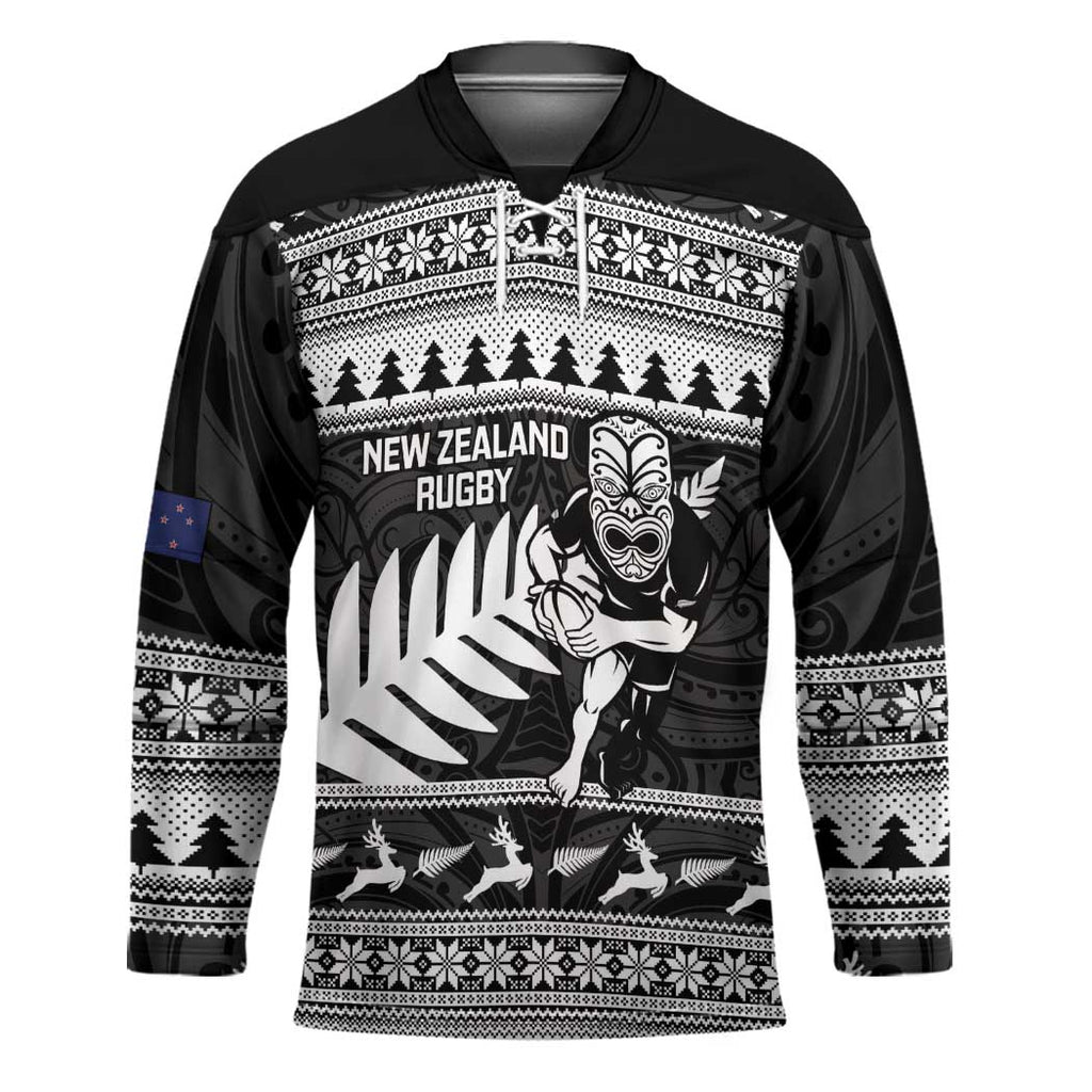 New Zealand Christmas Rugby Personalised Hockey Jersey Meri Kirihimete All Black Maori - Aussie Hoodie