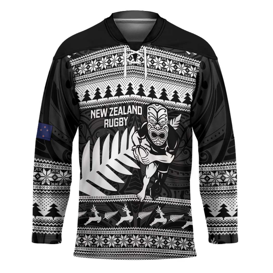 New Zealand Christmas Rugby Personalised Hockey Jersey Meri Kirihimete All Black Maori - Aussie Hoodie