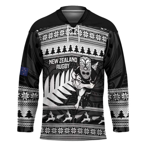 New Zealand Christmas Rugby Personalised Hockey Jersey Meri Kirihimete All Black Maori - Aussie Hoodie