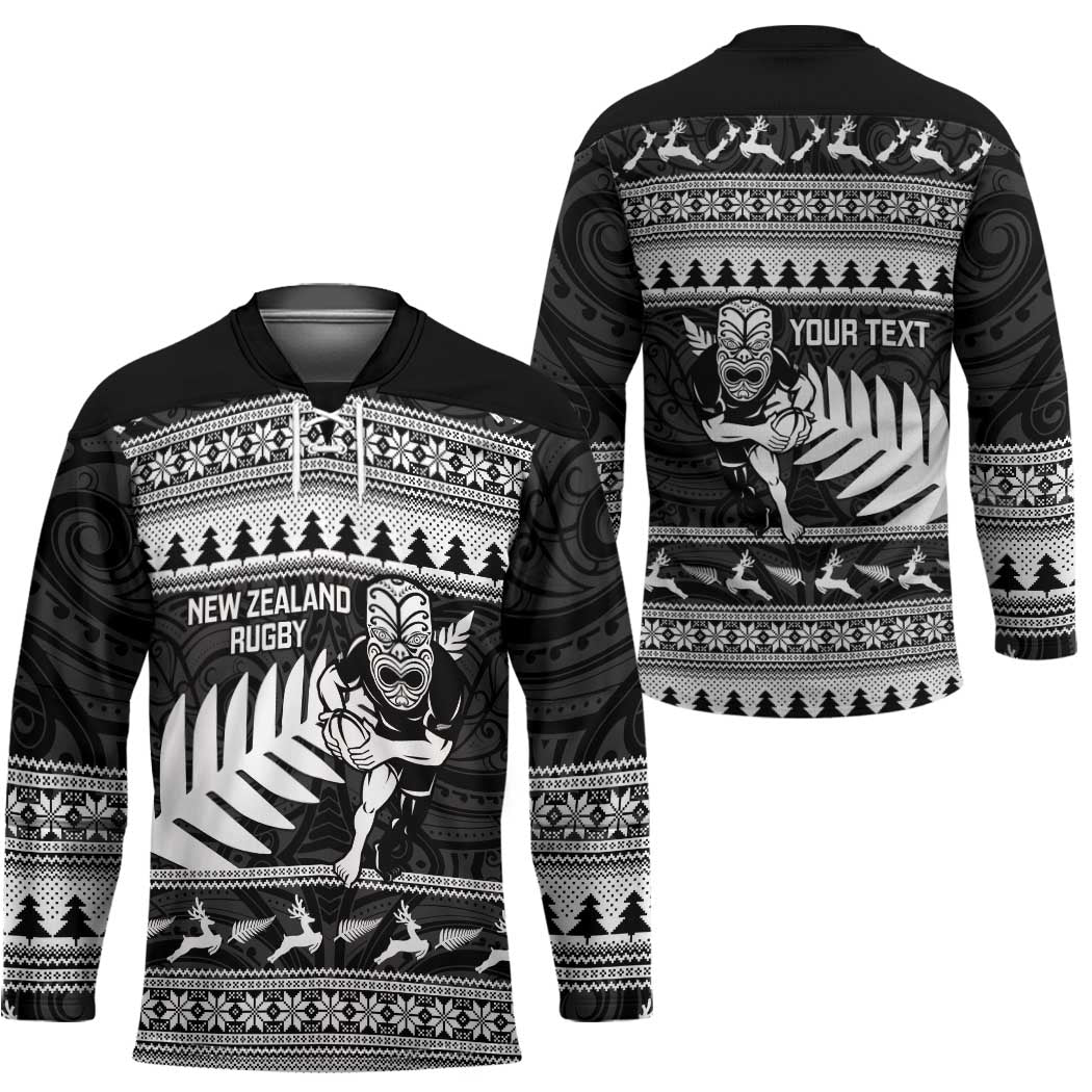 New Zealand Christmas Rugby Personalised Hockey Jersey Meri Kirihimete All Black Maori - Aussie Hoodie