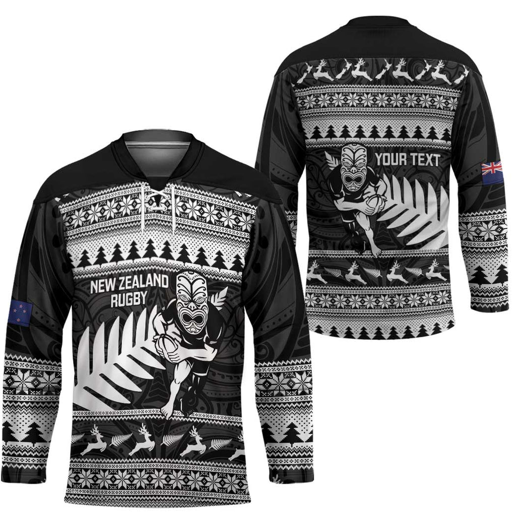 New Zealand Christmas Rugby Personalised Hockey Jersey Meri Kirihimete All Black Maori - Aussie Hoodie