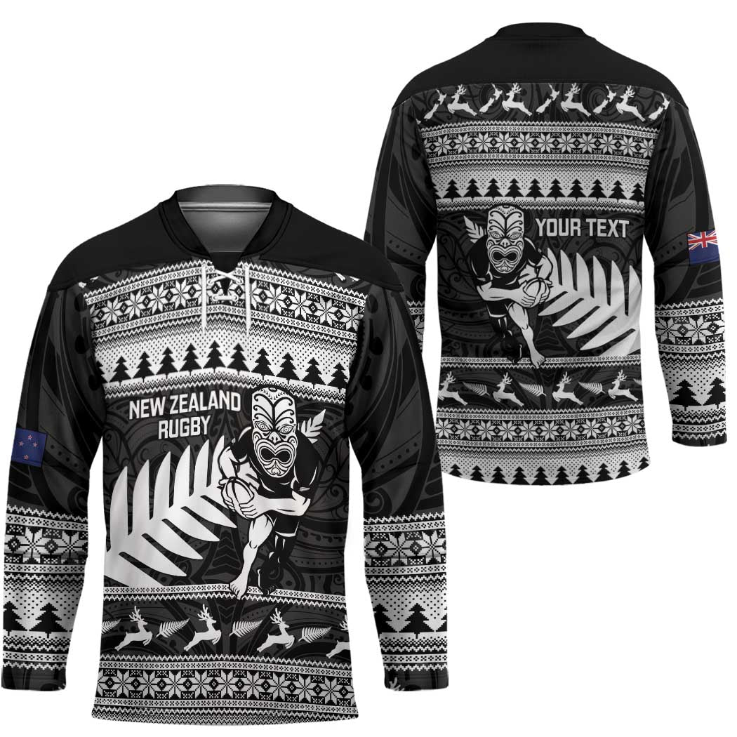 New Zealand Christmas Rugby Personalised Hockey Jersey Meri Kirihimete All Black Maori - Aussie Hoodie
