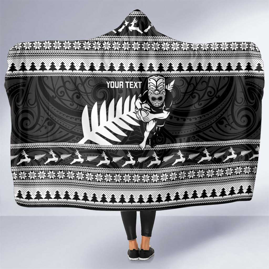 New Zealand Christmas Rugby Personalised Hooded Blanket Meri Kirihimete All Black Maori - Aussie Hoodie